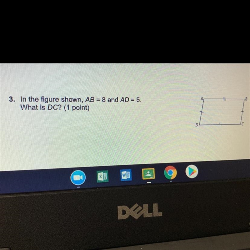 PLEASE HELP ! 3. In the figure shown, AB = 8 and AD = 5. What is DC?-example-1