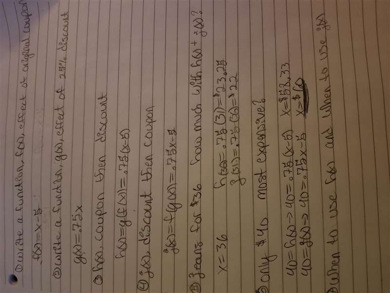 Determine when you would want to use h(x) applying the $5 coupon first, and determine-example-1