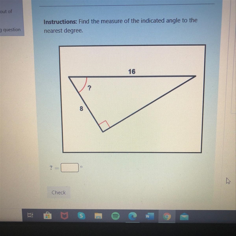 Instructions: Find the measure of the indicated angle to the nearest degree-example-1