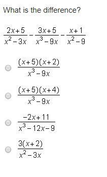 What is the difference? 2x + 5/x 2 - 3x - 3x + 5/x3 - 9x - x + 1/x2 - 9 (x + 5)(x-example-1