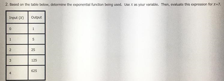 2. Based on the table below, determine the exponential function being used. Use x-example-1