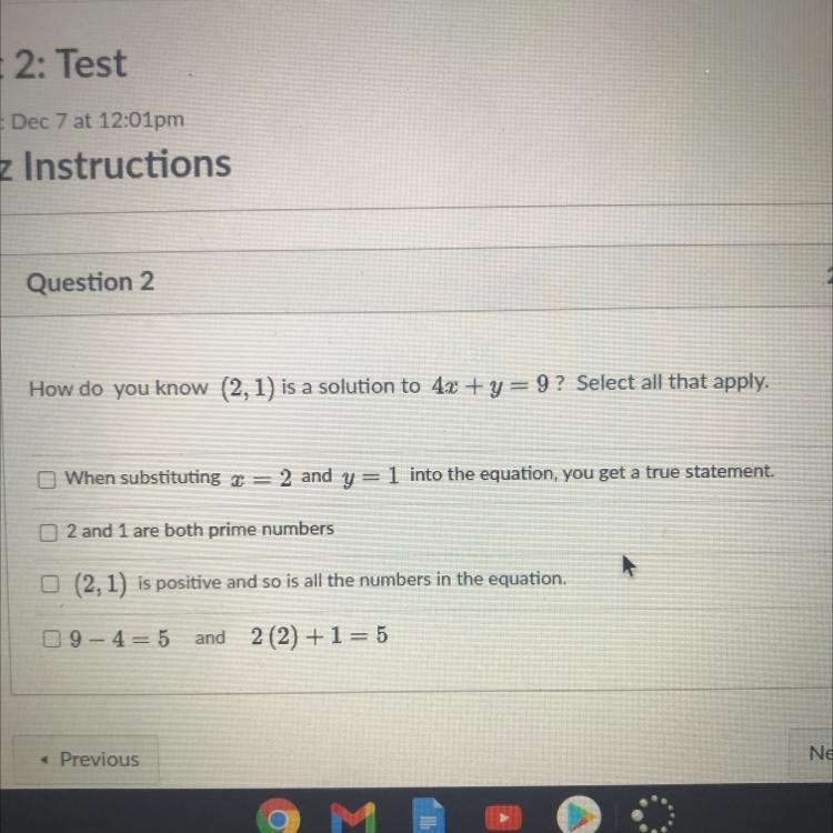 How do you know (2,1) is a solution to 4x +y=9-example-1