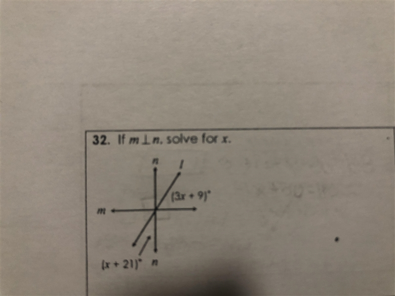 If m is perpendicular to n, solve for x-example-1