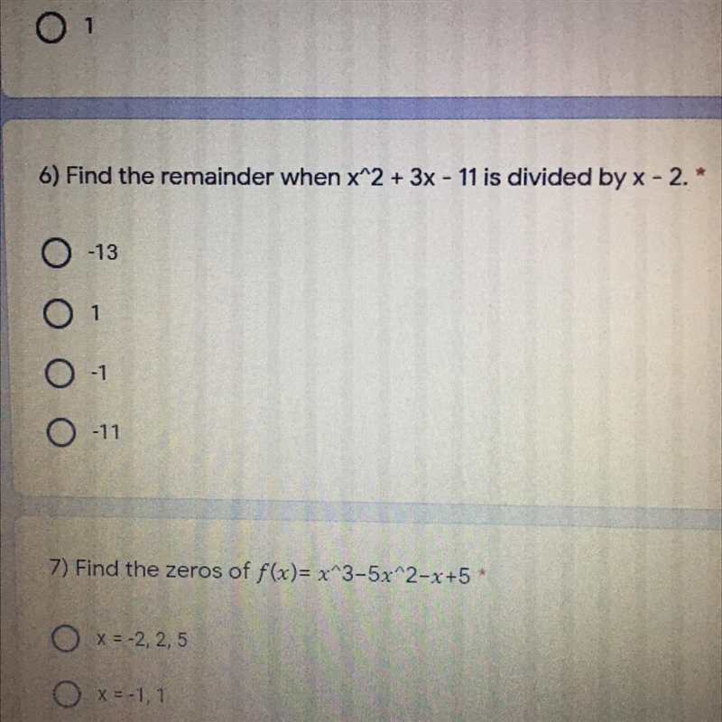 Find the remainder when x^2 + 3x - 11 is divided by x - 2 -13 1 -1 -11-example-1