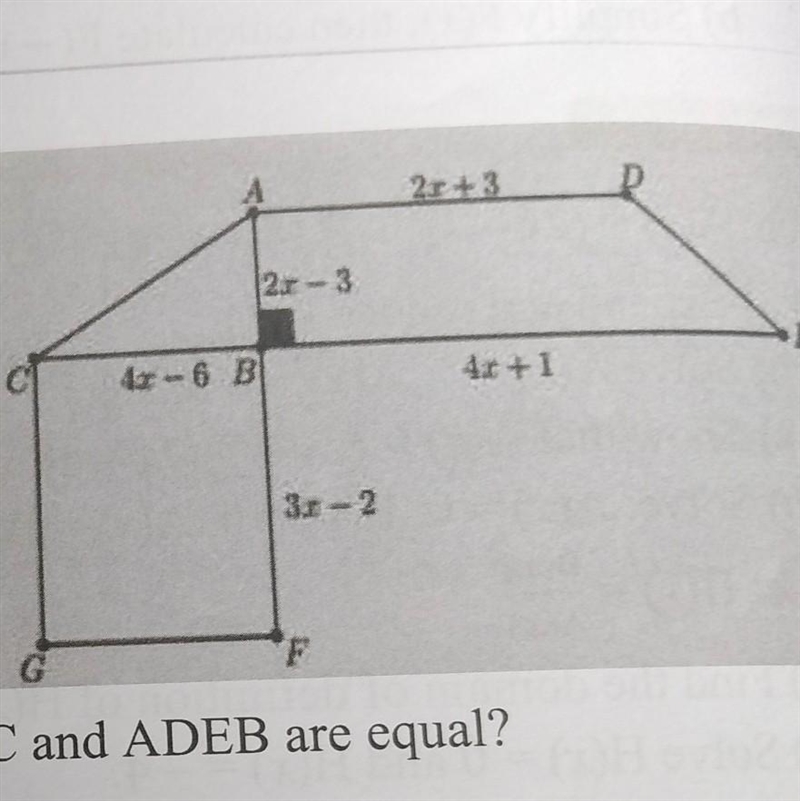 Exercise 21 Let x represents a length in cm where x > 1.5. AB = 2x - 3, BC = 4x-example-1