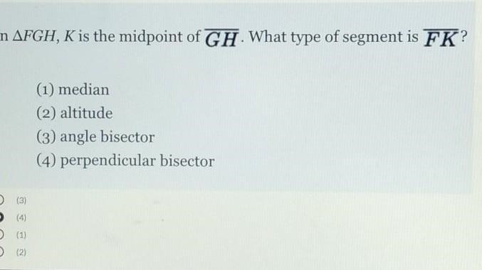 In fgh, k is the midpoint of GH what type of segment is fk?​-example-1