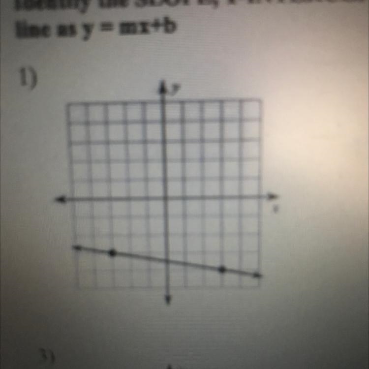 Find the slope y intercept and x intercept and write in y=mx+b-example-1