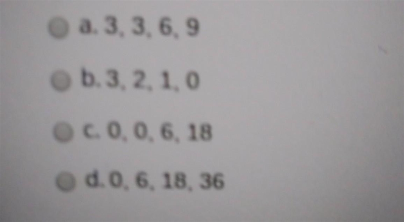 Find the first four terms of the sequence given by the formula d_n = 3n(n - 1) ​-example-1