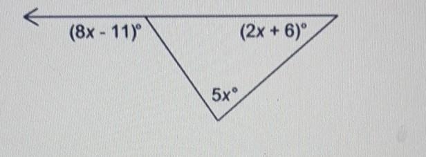 Solve for x. What is the measure of the exterior angle? ​-example-1