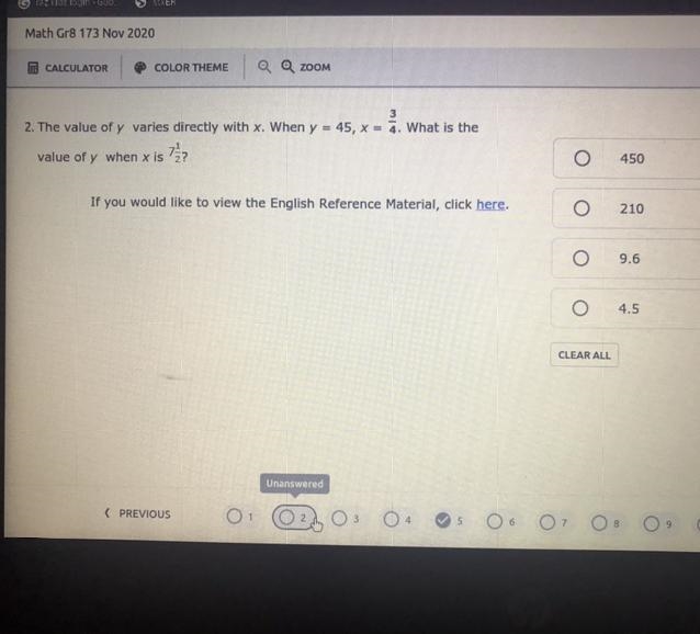 2. The value of y varies directly with x. When y = 45, x = 4. What is the value of-example-1