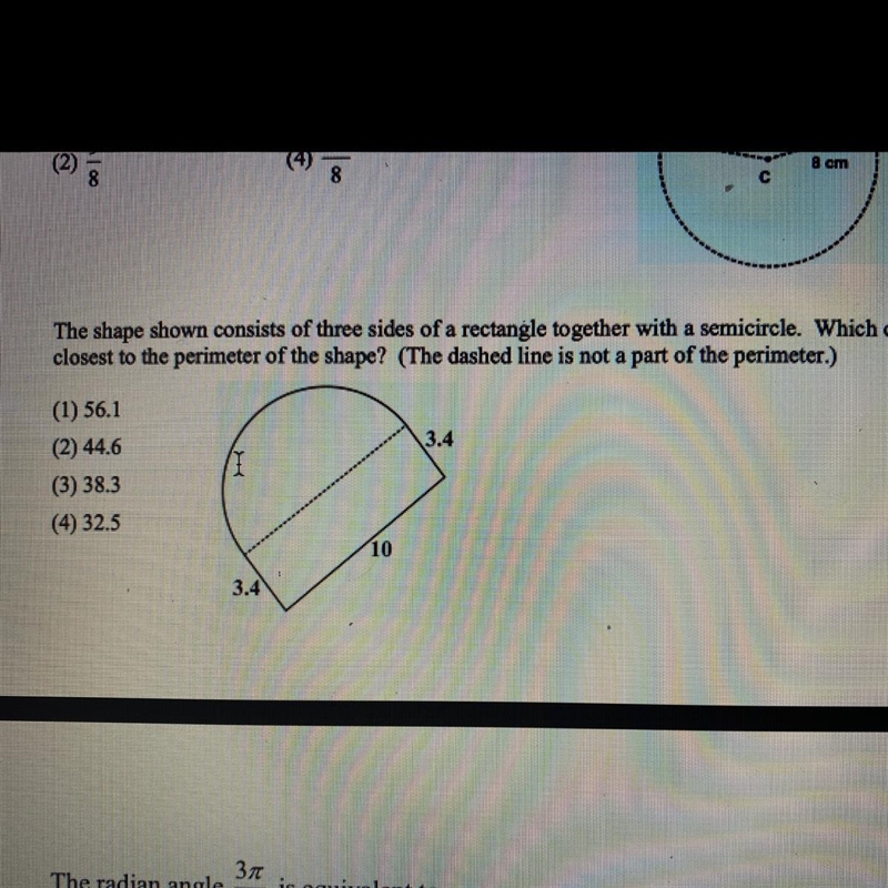 The shape shown consists of three sides of a rectangle together with a semicircle-example-1