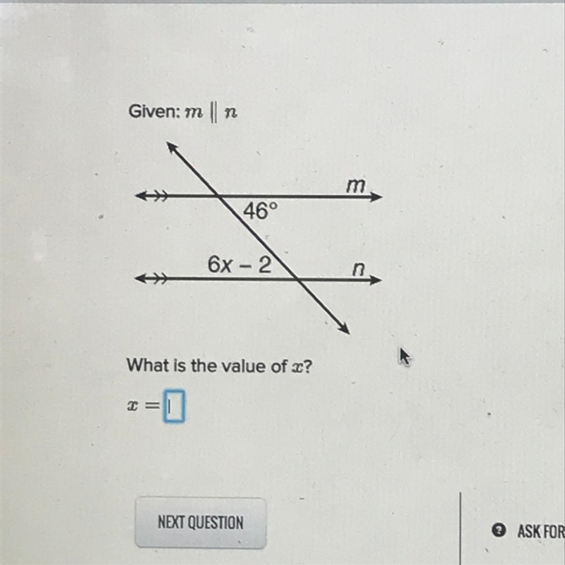 Given: m | n m 46° 6x-2 n What is the value of 2?-example-1