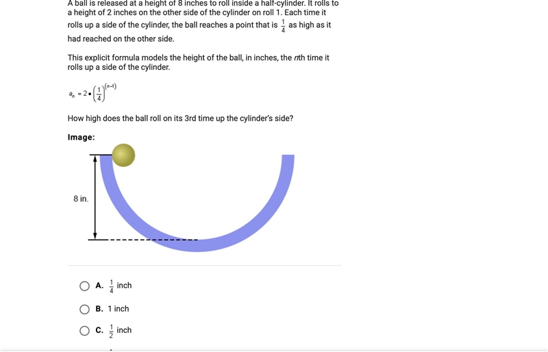 How high does the ball roll on its 3rd time up the cylinder's side ( d is 1/8 )-example-1