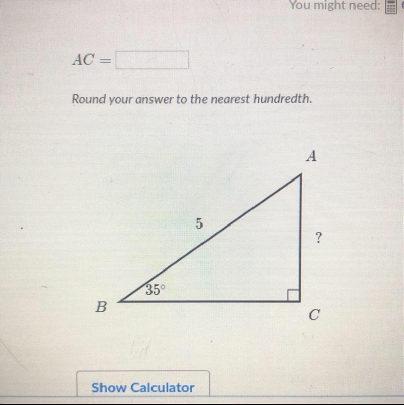 Round your answer to the nearest hundredth. AC= ? PLEASE HELP MEE!!!!!-example-1