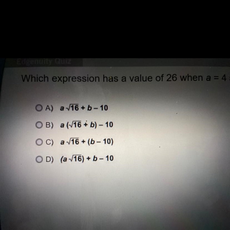 Which expression has a value of 26 when a = 4 and b = 5?-example-1