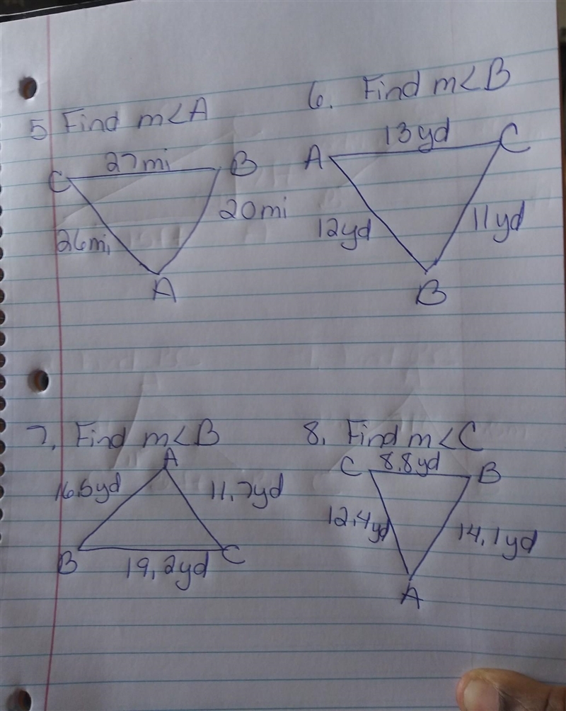 Using the laws of cosines find the indicated angle. Round to the nearest tenths.​-example-1