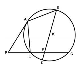 In circle K shown, secant PEC intersects chord BKD at F. If AE = AB, mED = 32, and-example-1