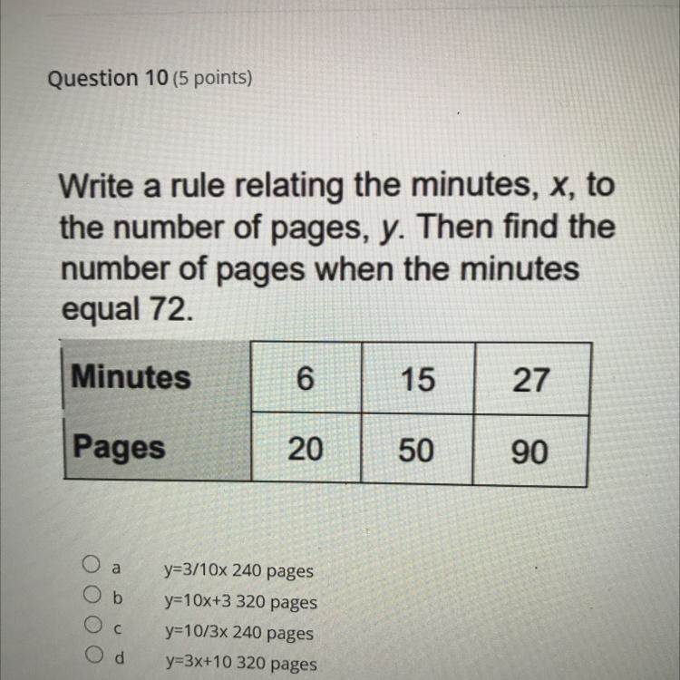 Write a rule relating to the minutes, x, to the number of pages, y. Then find the-example-1