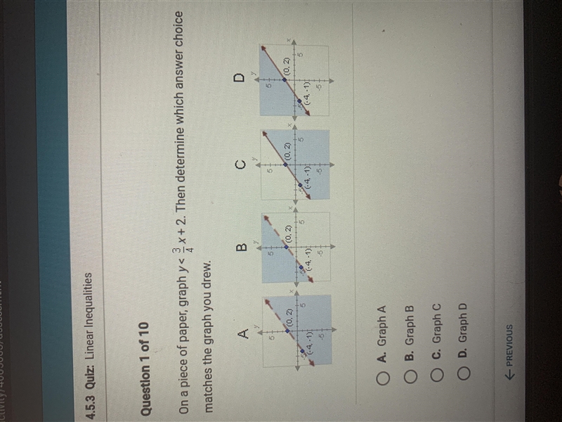 On a piece of paper graph y<3/4x+2-example-1