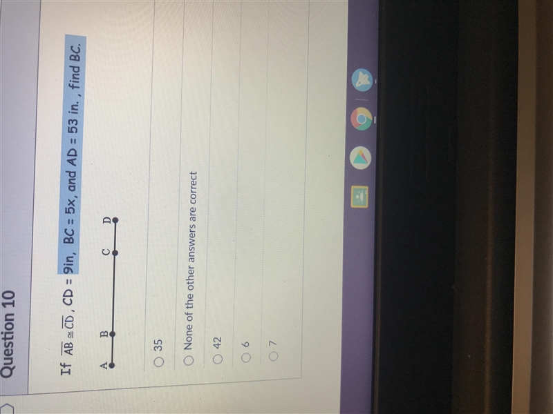 9in, BC = 5x , and AD = 53 in-example-1