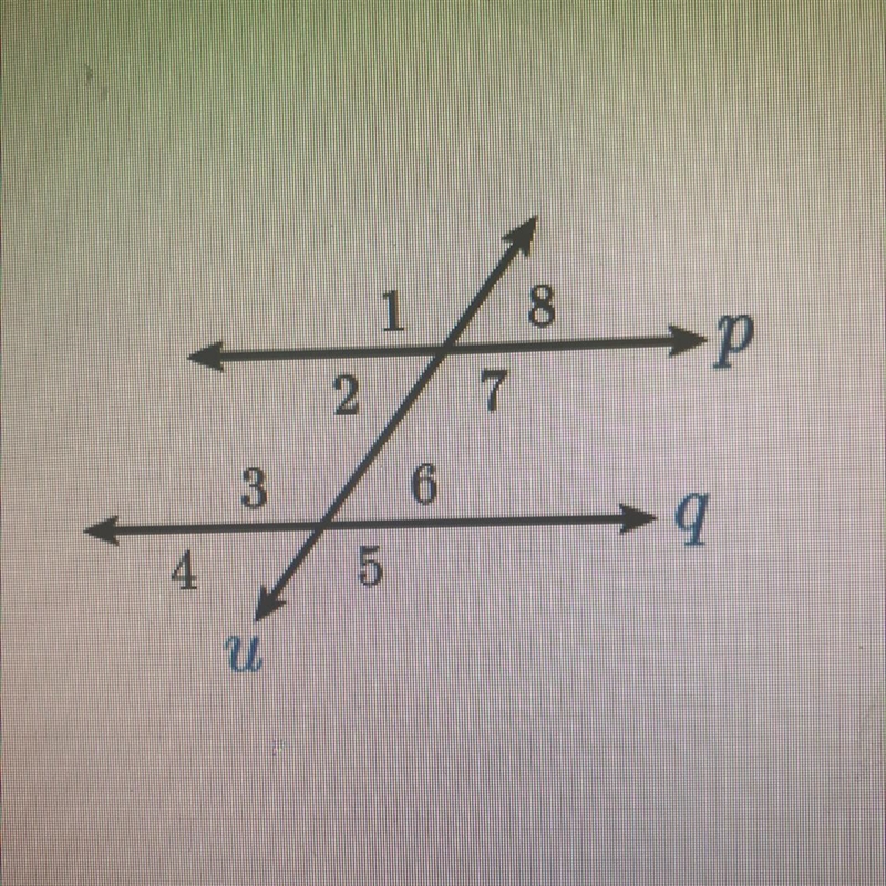 In the given figure, line p is parallel to line q. Identify all the pairs of alternate-example-1