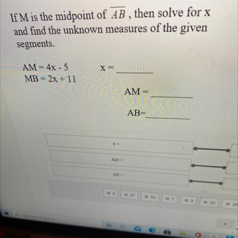 If M is the Midpoint of AB, then solve for x find the unknown measures the given segments-example-1