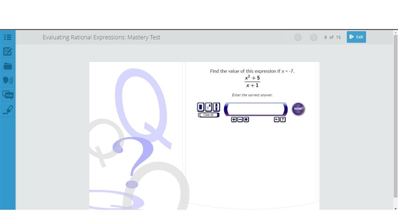 Find the value of this expression if x= -7 x^2+5/x+1-example-1