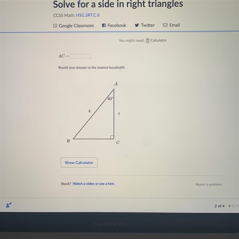 Solve for a side in right triangles-example-1