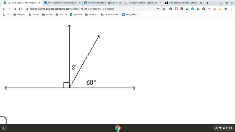 Find the measure of ∠z. A.120° B.30° C.40°-example-1