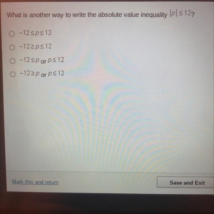 What is another way to write the absolute value inequality lp|<1 2?-example-1