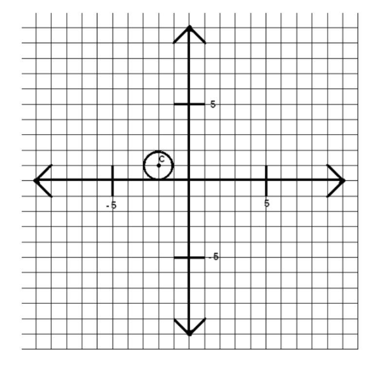 A circle with a radius of 1 unit and center C at (-2, 1) is reflected across the x-example-1