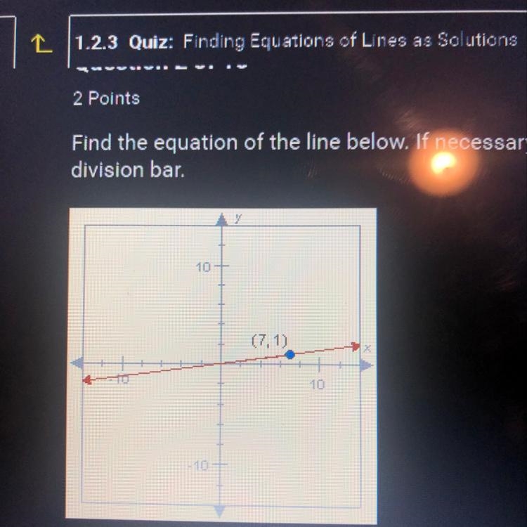 Find the equation of the line below. If necessary, use a slash (/) to indicate a division-example-1