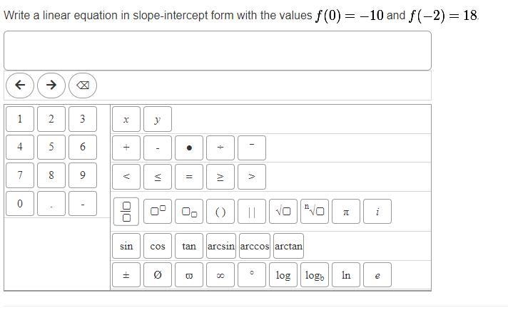 Write a linear equation in slope-intercept form with the values-example-1