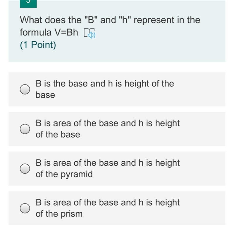 What does the “B” and “h” represent in the formula V=Bh-example-1