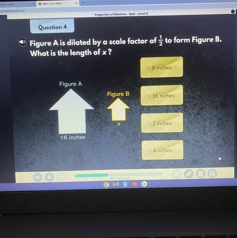 Figure A is dilated by a scale factor of į to form Figure B. What is the length of-example-1