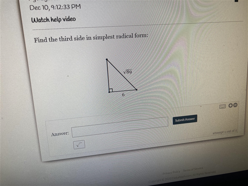 Find the third side in simplest radical form:-example-1