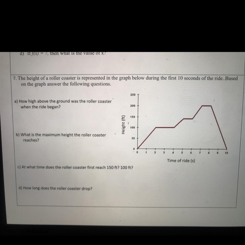 The height of a roller coaster is represented in the graph below during the 10 seconds-example-1