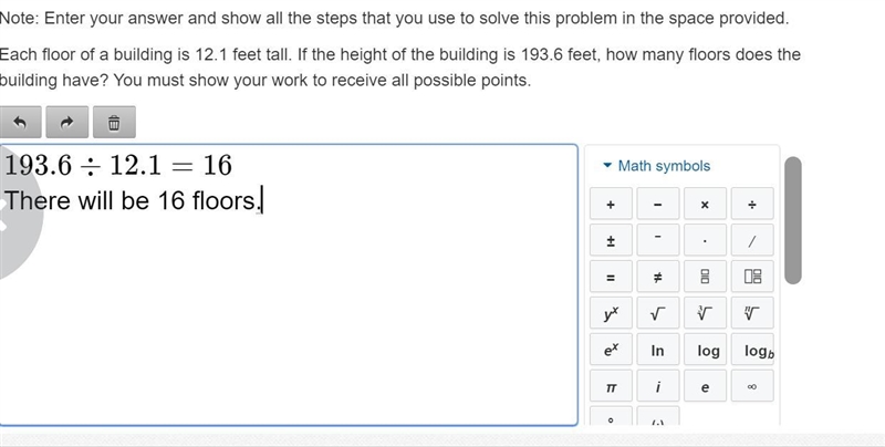 Each floor of a building is 12.1 feet tall. If the height of the building is 193.6 feet-example-1