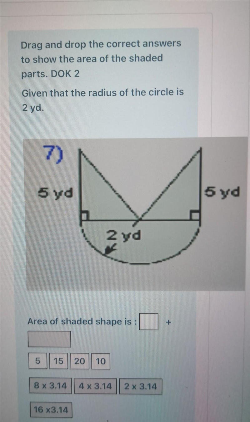 Drag and drop the correct answers to show the area of the shaded parts. DOK 2 Given-example-1