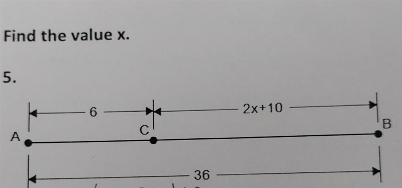 Find the value x. AC=6 CB=2x+10 AB=36​-example-1