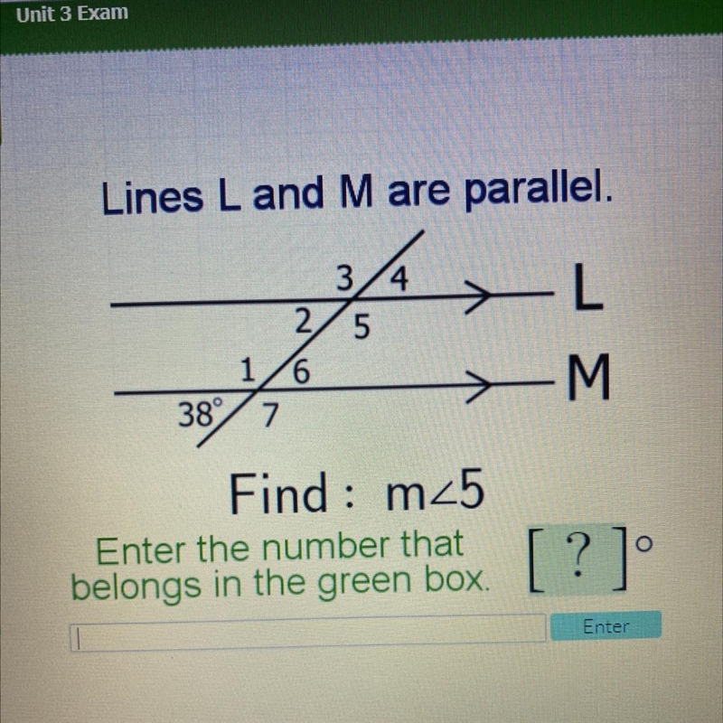 Find m 5 Lines L and M are parallel-example-1