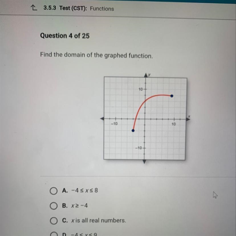 Find the domain of the graphed function.-example-1