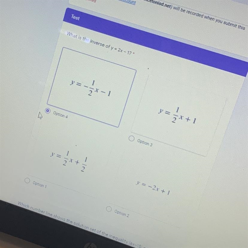 What is the inverse of y = 2x - 1?-example-1