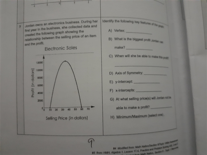 Identify the following key features of the graph: A) Vertex: B) Axis of Symmetry: C-example-1