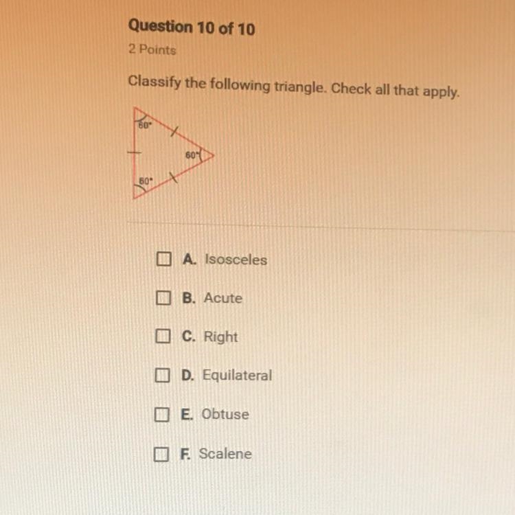 Classify the following triangle. Check all that apply.-example-1