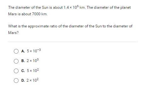 15 POINTS The diameter of the Sun is 1.4 x 10⁶ km. The diameter of the planet mars-example-1