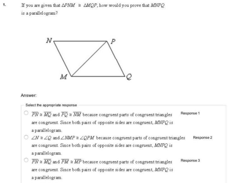 If yo are given PNM = MOP How would you prove that MNPQ is a parallelogram?-example-1