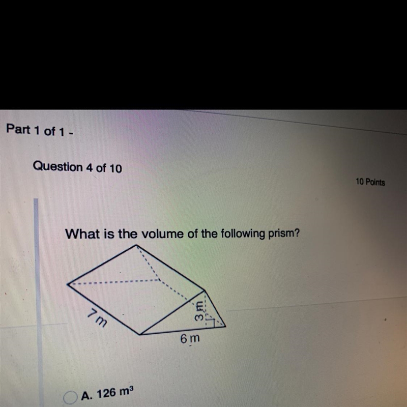 What is the volume of the following prism? 7 m 3 Š 6 m-example-1