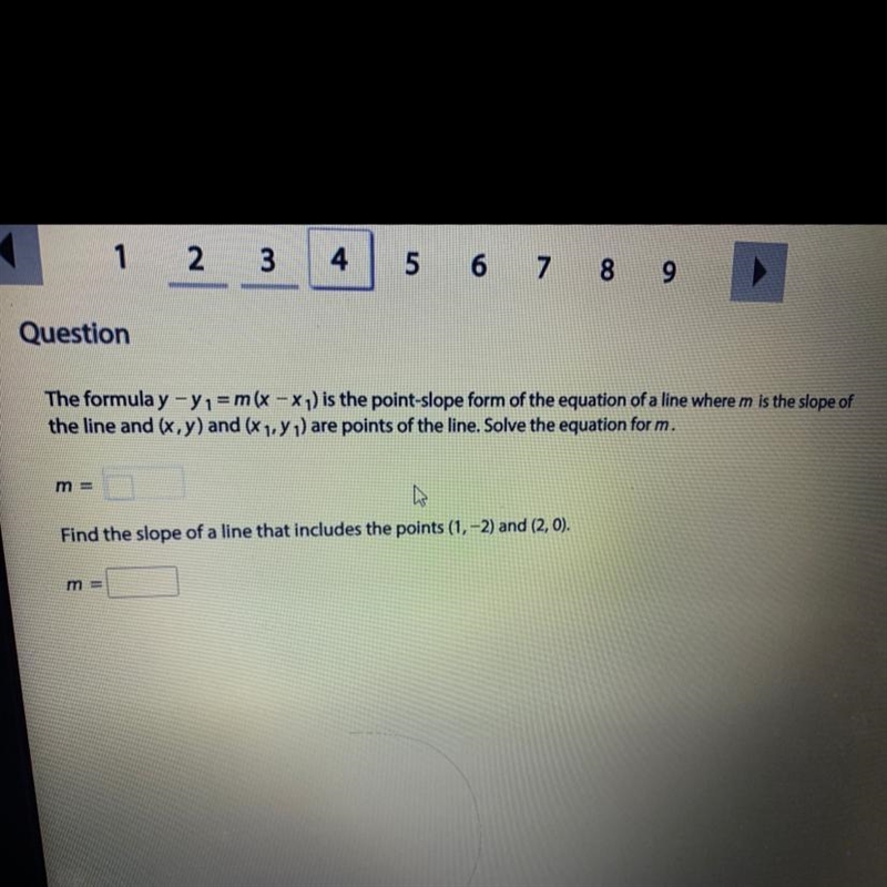 Find the slope of a line that includes the points (1,-2) and (2,0)-example-1