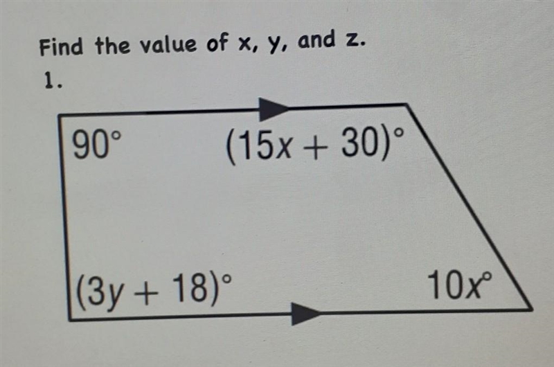 This question find the value of x y and z​-example-1